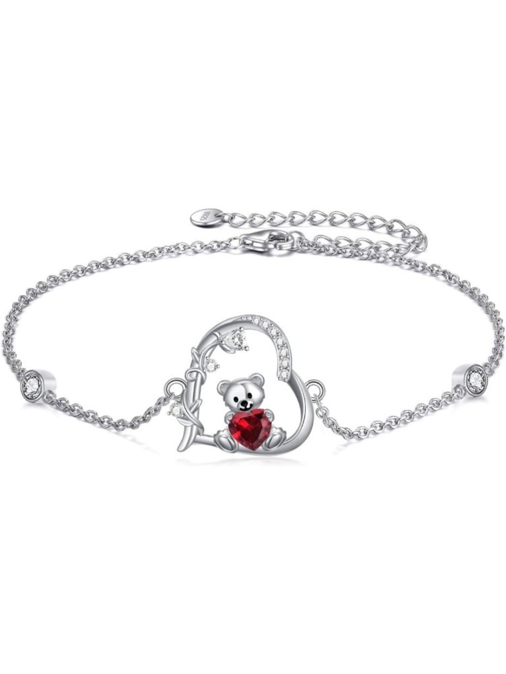 Sterling Silver Teddy Bear & Highland Cow Birthstone Bracelets - Perfect Gift